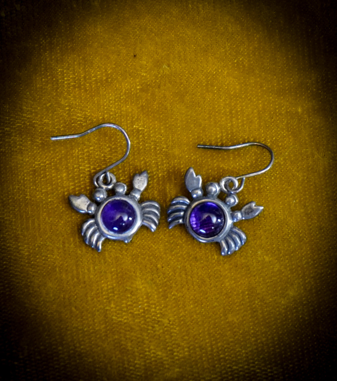 925 Silver and Amethyst Cabochon "Crab" Earrings